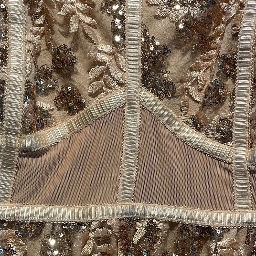 Torrid NWT Gold Embroidered Sequin Formal Dress Beige Floral Midi Dress - Picture 10 of 15
